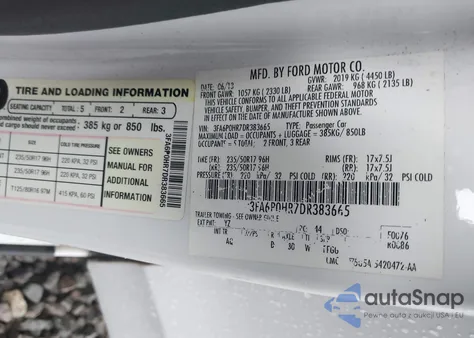 2013 Ford Fusion Se из США, поврежденный, VIN 3FA6P0HR7DR383665